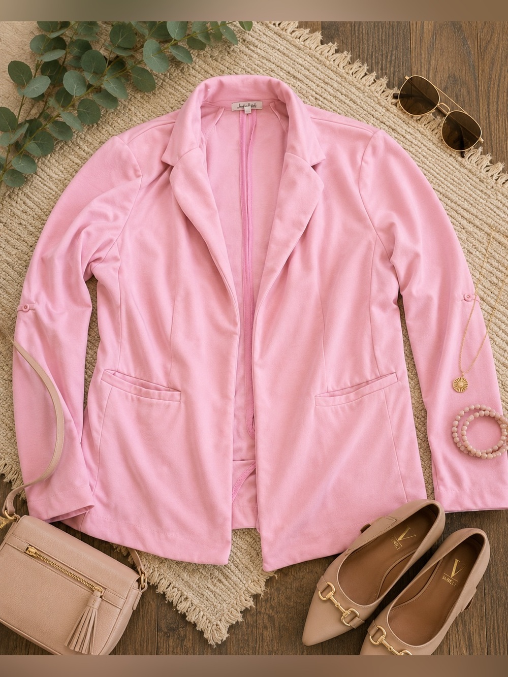 White Birch Pink Open Front Blazer Jacket Lightweight Career Chic Large